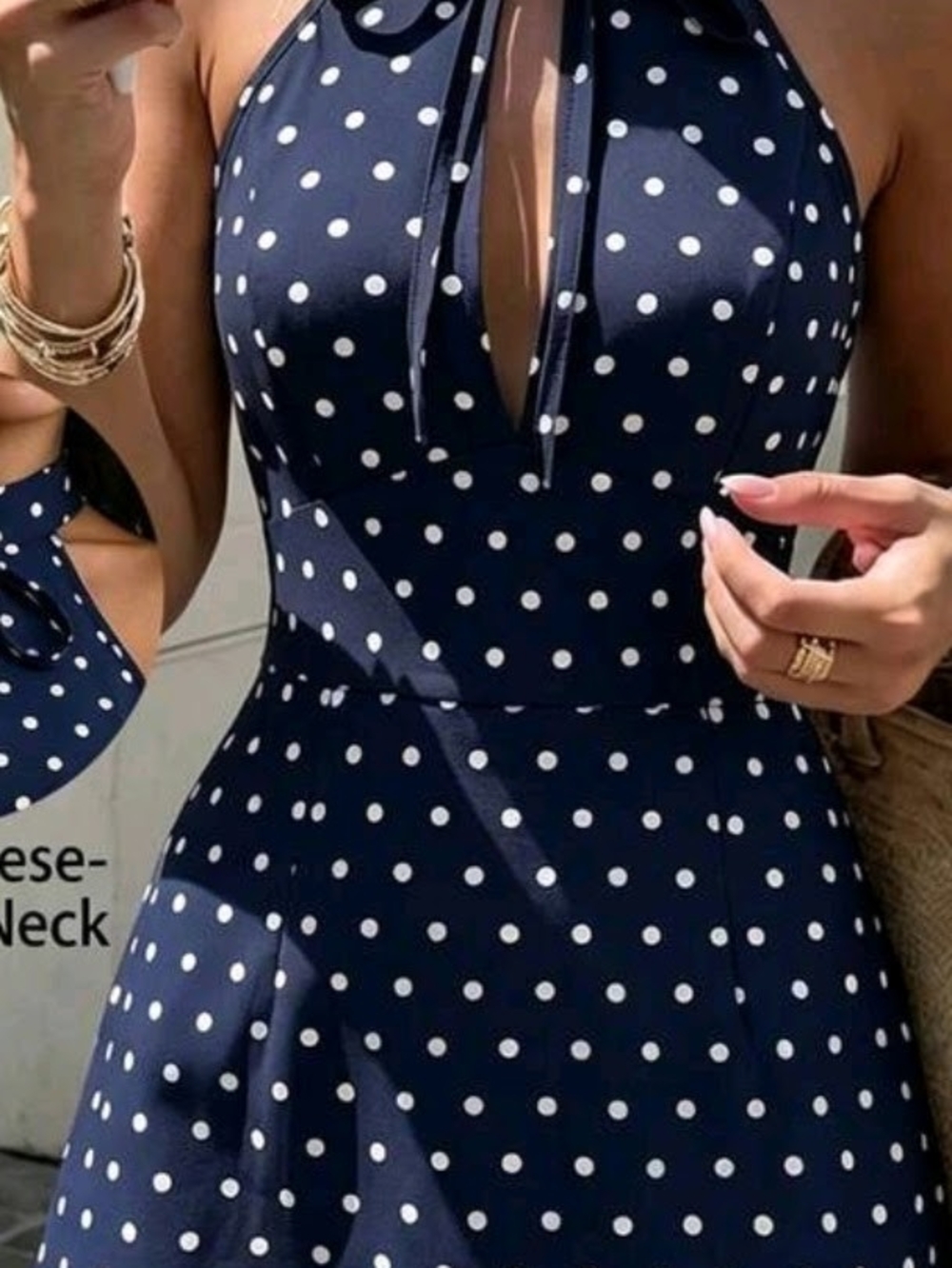 & Other Stories Navy and White One-Shoulder Polka Dot Dress